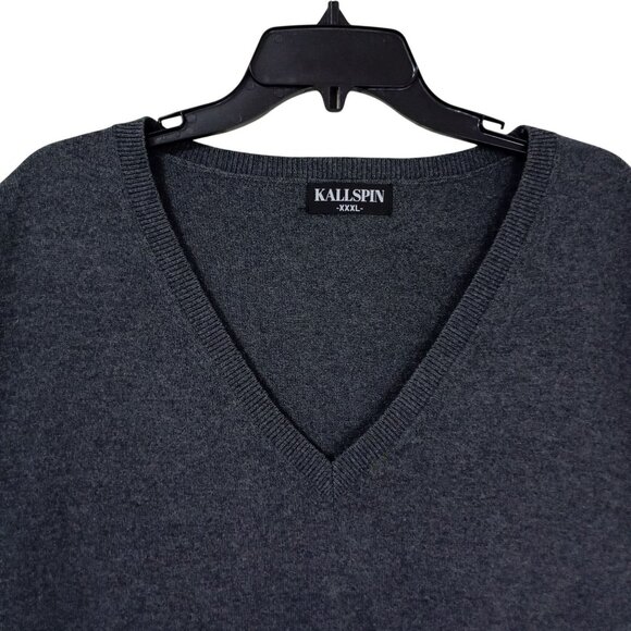 Kallspin Sweater Vest Charcoal Gray V-Neck Sz XXXL Cashmere Wool Blend Soft Knit - Picture 2 of 7